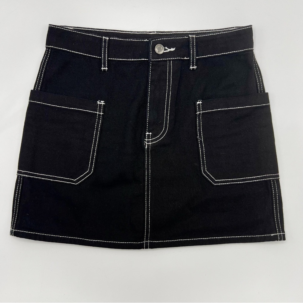 Black mini skirt, size S.  White stitching